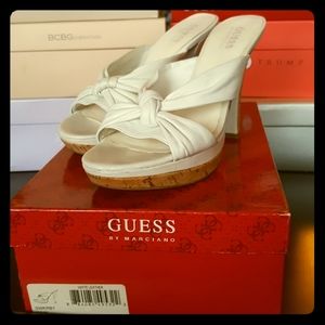 White Leather High heel Sandals